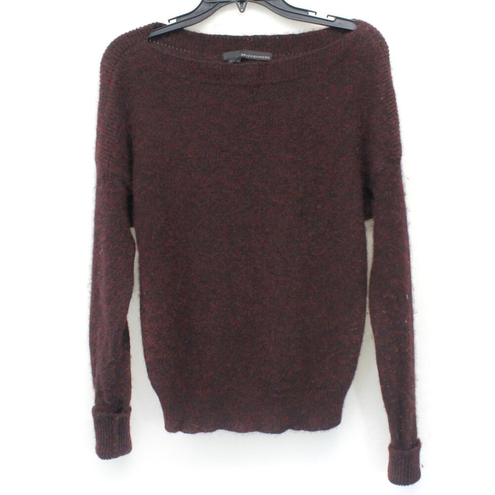 360 Cashmere Burgundy Sweater Pullover Boat Neck Cozy Minimalist Small
